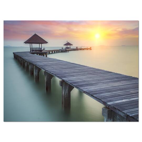 Designart - Wooden Sea Bridge and Sunset